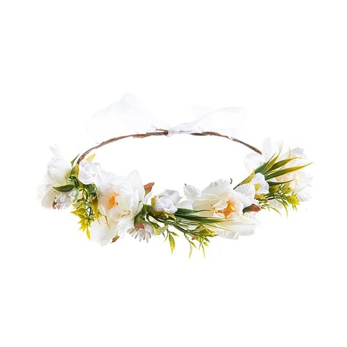 Lofruiin Women's Bohemian Fashion Flower Wreath Adjustable Grass Ring Crown Beach Party Floral Headpiece (B- White)