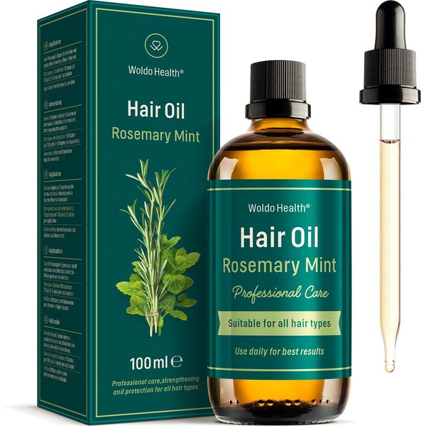WoldoHealth Rosemary Oil with Mint, 3.38 Fl Oz - for Hair Strengthening and Dry Scalp Treatment, Natural Ingredients, Vegan, Hair Oil for All Hair Types
