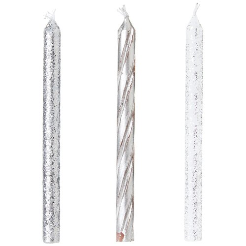 Dazzling Glitter & Silver Spiral Birthday Candles - 24ct Assorted Pack - Premium Quality, Long-Lasting & Elegant Design - Ideal for All Occasions