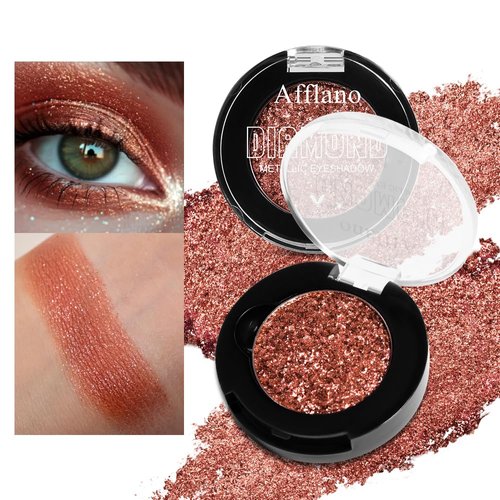 Rose Gold Glitter Eyeshadow High-Impact Multi-Dimensional Metallic Finish Eye Shadow, One-Swipe Coverage, Long Lasting High Pigment Shimmer Eye Makeup Palette for Mature Skin, Metal (15H Sunset Glow)