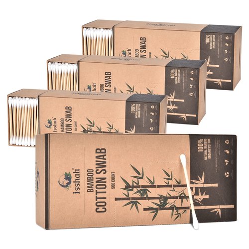 Bamboo Cotton Swabs - 2000 Count - Vegan Cotton Swabs, Eco Friendly Double Tips, Plastic Free Ear Sticks, All Natural 100% Biodegradable Organic Cotton Buds by Isshah