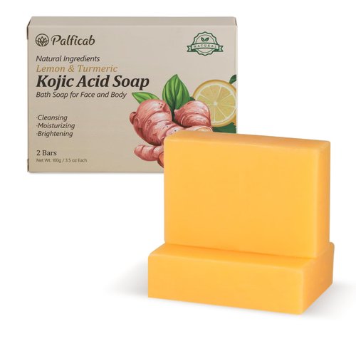 PALFICAB Lemon Turmeric Kojic Acid Soap for Women – Kojic Acid Soap with Turmeric, Vitamin C, Coconut Oil, Tea Tree Oil, and Shea Butter, Gifts for Women, Includes 2 bars