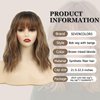 SEVENCOLORS Short Brown Bob Wigs with Bangs Medium Length Brown Mixed Blonde Wigs for Women Wave Curly Synthetic Hair Wigs with Highlights