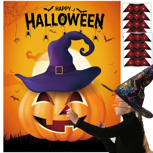 MISS FANTASY Halloween Games Halloween Games for Kids Party, Pin The Nose on The Pumpkin Halloween Party Games Activities for Kids