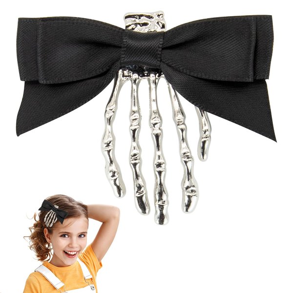 Dohia Halloween Skeleton Claws Hair Clips Cute Skeleton Hand Bow Hair Clip Halloween Punk Rock Zombie Horror Party Decoration Cosplay Costume Hair Accessories for Girls Women ST3-KLGSZFJ