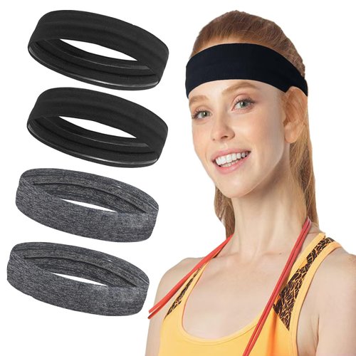 Hjiaruiky Workout Headbands for Women Sports Yoga Elastic Stretchy Headbands for Women Men Non Slip Head Bands Hair Bands for Womens' Hair Black Heather Grey