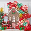 153Pcs Christmas Balloon Garland Arch Kit, Red Metallic Green Gold Balloon with Santa Claus Candy Cane Gift Box Star Explosion Foil Balloons for Xmas New Year Party Decorations Supplies