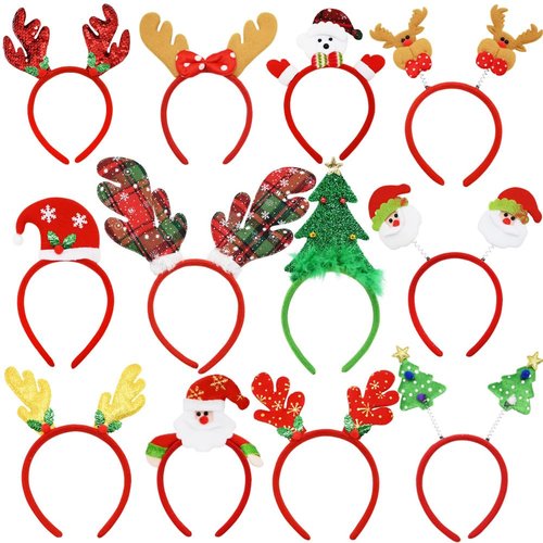 CAMIRUS 12PCS Christmas Headbands, Cute Christmas Holiday Head hat Toppers, Christmas Reindeer Head Boppers Party Hats for Christmas Party, Annual Holiday, Photos Booth