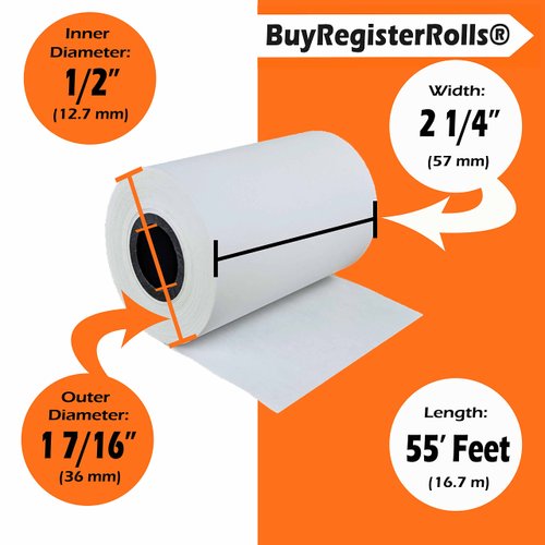 Receipt Paper Roll for Square Terminal Credit Card Machine 2 1/4 x 55 (10 rolls - 48 GSM Paper Thickness) BuyRegisterRolls