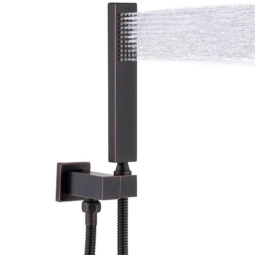 Hand-held Shower Head Set - Oil Rubbed Bronze Brass Handheld Shower Wand with Wall Mount Adjustable Elbow Holder and 59inch Long Hose - Modern Rectangle Hand Shower High Pressure