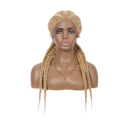 melody wig 26" Blonde Braided Wigs Lace Front Synthetic Wigs With Baby Hair Double Dutch Cornrow Wig For Women Box Braid Wig 360 Lace Box Braid Wigs …