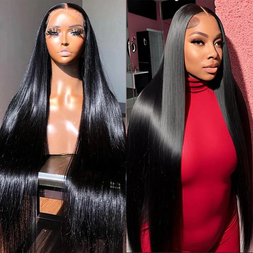 Generic Transparent Lace Frontal Straight Wigs Pre-Plucked Lace Front Closure Wig for Black Women Girls Glueless Lace Closure Front Wigs Straight Wigs 26 Inch Black