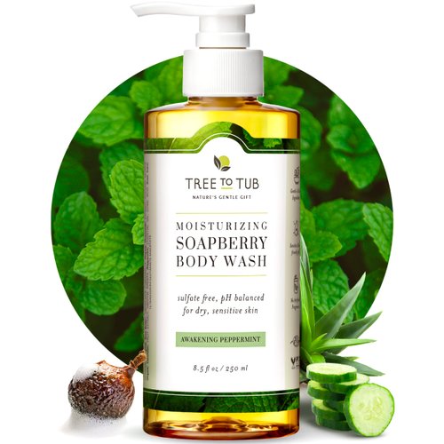 Tree to Tub Peppermint Body Wash for Sensitive Skin and Dry Skin - pH Balanced, Hydrating, Sulfate Free, Vegan Body Soap with Organic Aloe Vera