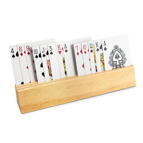 STERLING Games Wooden Playing Cards Holder, Set of 4 Playing Card Holders for Kids Seniors Adults, Card Holding Tray Rack Stand for All Card Games and Board Games