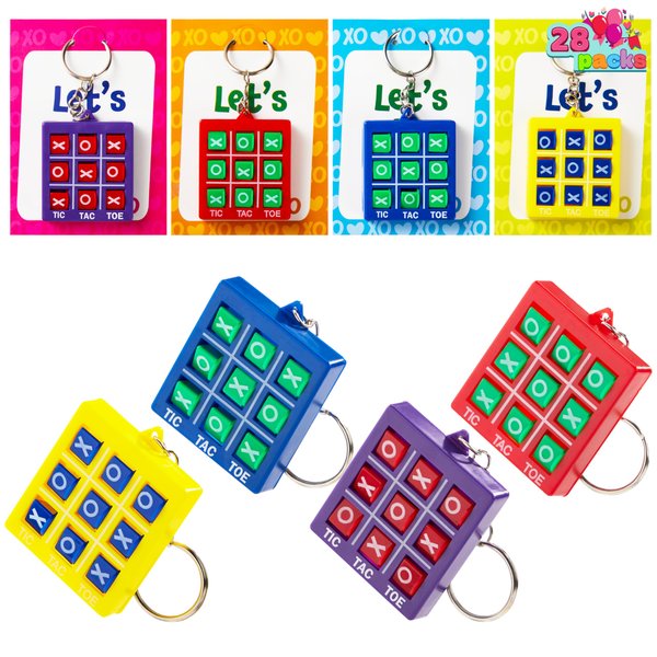 JOYIN 28 Pcs Valentine's Day Gift Cards with Tic-Tac-Toe Keychain, Valentines Days Keychain Set for Kids Party Favor, Classroom Exchange Prizes, Valentine’s Greeting Cards