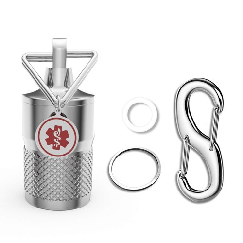 Divoti Precision CNC Machined Stainless Steel EDC Pill Keychain, Sturdy Emergency Pill Holder w/Clip, Airtight Waterproof Single Chamber Pill Fob for Outdoor Travel - Micro