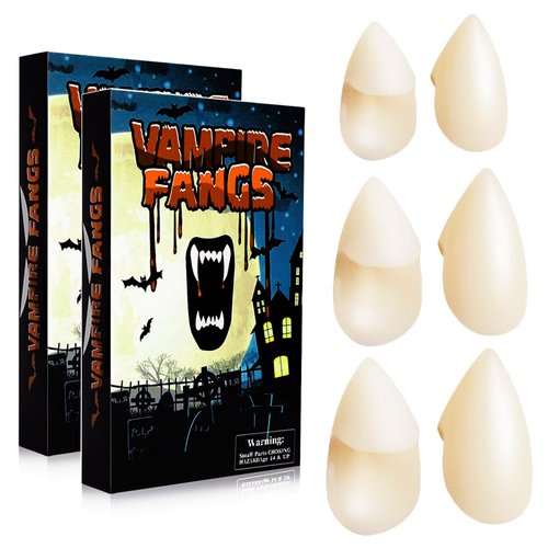 YVELINES Vampire Teeth Fangs Adult Realistic Vampire Fangs for Adults, Vampire Teeth with Upgraded Sticky Glue, Werewolf Fangs 3 Pairs 13mm, 17mm, 19mm
