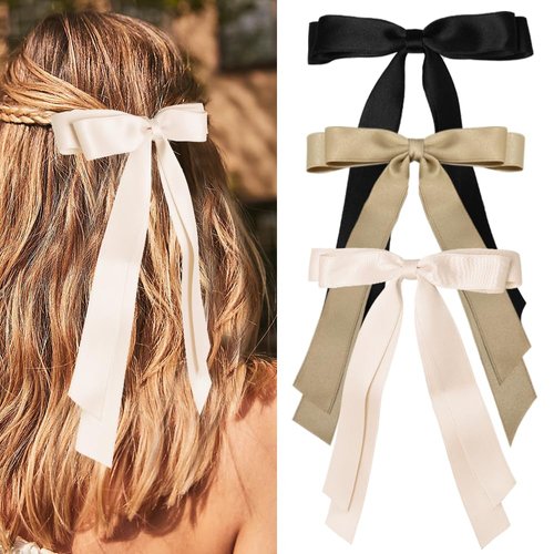 Bmobuo Hair Bows for Women Hair Ribbons 3Pcs Satin Bows for Hair Clips Double Layers Ribbon for H...