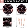 EMrups 96PCS 5th Birthday Party Plates Set Rose Gold Theme Decorations Include Rose Gold Plates and Napkins Forks for 5 Year Old Girls Birthday Party Supplies Serves 24 Guests