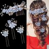 4 Pieces Bridal Flower Wedding Hair Comb Rhinestones Crystal Floral Hair Pins Hair Clips Wedding Hair Accessories Hair Jewelry for Brides Bridesmaids Women Girls(Blue)