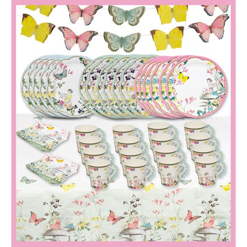 Talking Tables Fairy Party Decorations and Disposable Tableware for 16 Guests | Butterfly Bunting...