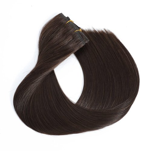 Clip in Hair Extensions Real Human Hair 100% Brazilian Virgin Human Hair 8pcs Per Set with 18Clips Double Weft Clip in Human Hair Extensions (16 Inch, #2 Dark Brown Hair Extensions)