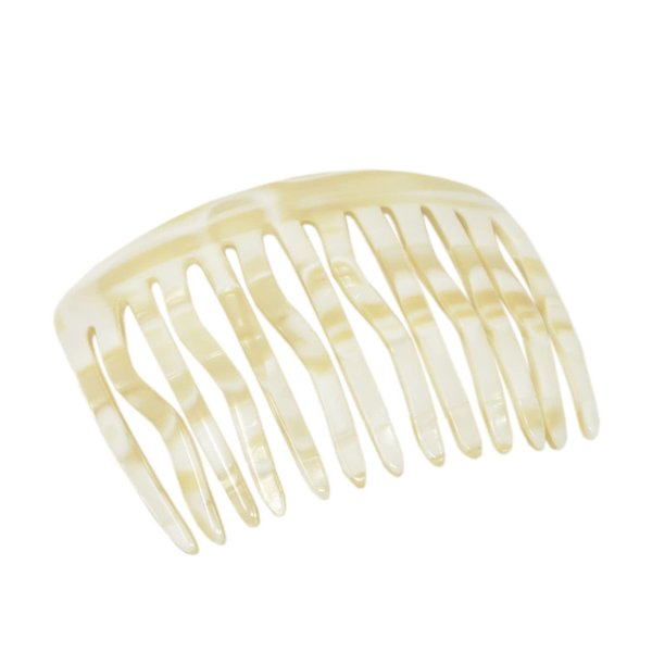 French Amie Fab 13 Teeth Medium 3 1/2" Handmade Celluloid Side Hair Comb Flexible Durable Hair Comb Strong Hold Hair Comb for Women No Slip Styling Girls Hair Accessories, Made in France (Cream Ivory)