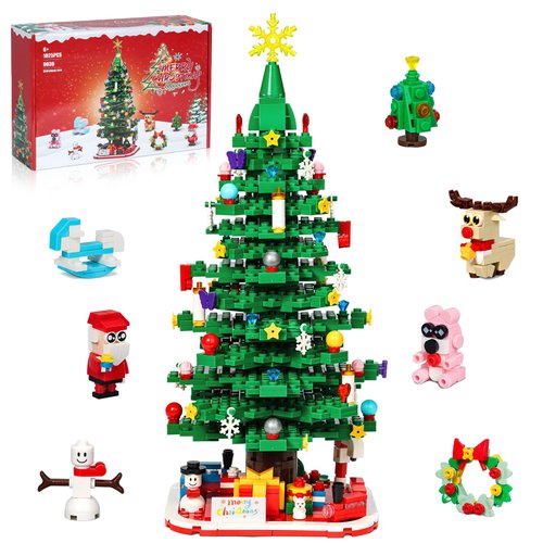 Christmas Tree Building Set, Christmas Building Blocks with Lights, Holiday Christmas Tree Toys for Kids Adults Xmas Tabletop Decorations (1025 PCS)