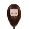 Male Mannequin Head 100% Human Hair Training Head 14 Inch Barber Mannequin Head Manikin Cosmetology Doll Head for Hair Styling and Practice with Wig Clamp Stand (with Beard,Brown)