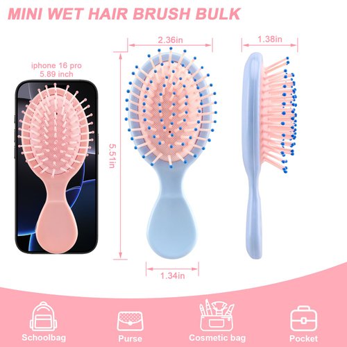 HOFASON 6 Pcs Bulk Mini Wet Hair Brush for Women Girls Toddler, Stocking Stuffers Gifts for Women Girls, Detangling Travel Hair Brush Bridesmaid Gift, Teen Girl Gifts Trendy Stuff Party Favors