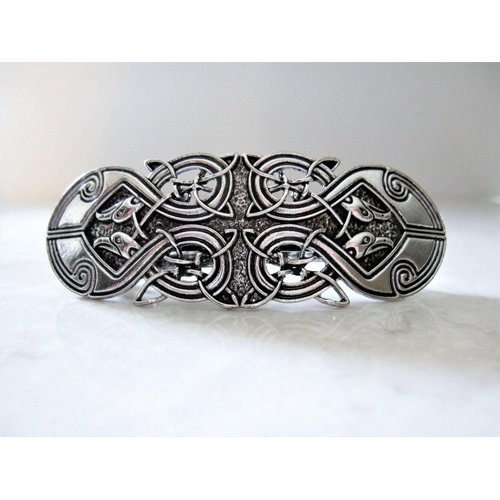 Generic Silver celtic knot viking nordic metal filigree hair clip barrette