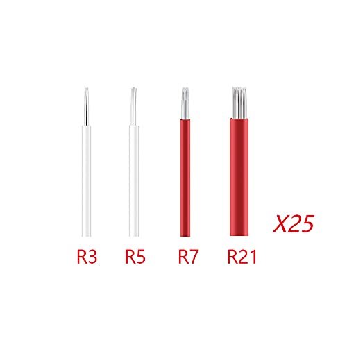 TcJ-Chen Semi-Permanent Makeup Round Microblade Needles Manual Fog Needle Eyebrow Tattoo Needle 4 Different Types R3 R5 R7 R21 Pack of 100