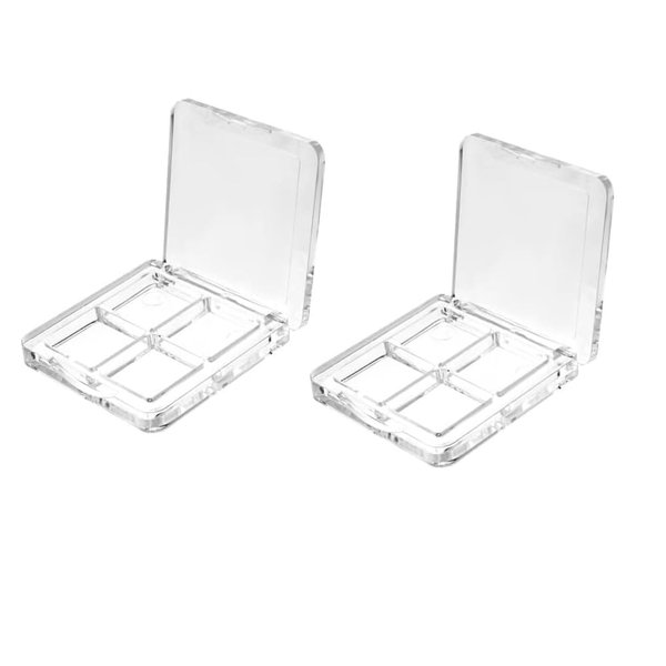 AKOAK 2 Pcs Empty Makeup Board, Lipstick Palette, Refillable Eyeshadow Storage Box, 4 Grids Eyeshadow Lipstick Tray, Plastic Clear Makeup Tray, DIY Makeup Foundation Blush Eyebrow Powder Container