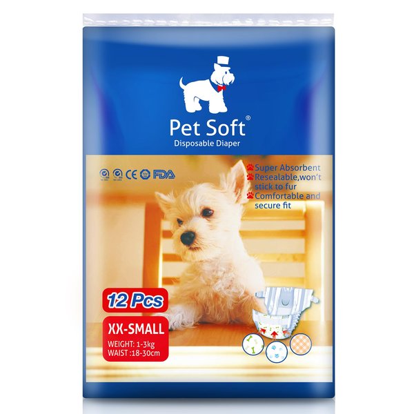 Pet Soft Doggie Diapers - Disposable Dog Diapers for Female in Heat Period or Urine Incontinence, Puppy & Cat Diapers Ultra Absorbent 12pcs XXSmall