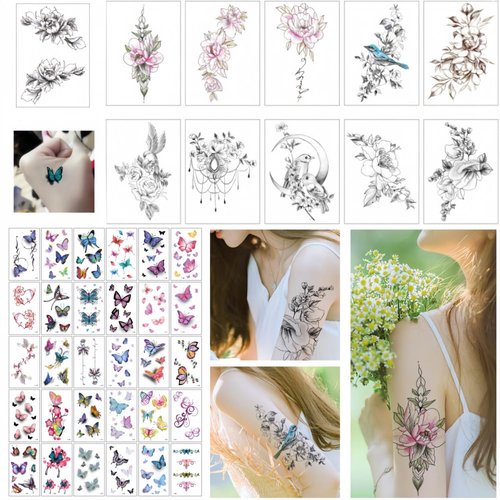 41 Sheets Waterproof Temporary Tattoos Stickers 3D Butterflies and Flowers Temporary Stickers Tattoo Fake Body Tattoos Stickers for Women, Girls or Kids