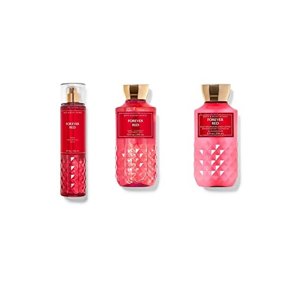 Bath and Body Works Forever Red Shower Gel, Body Lotion, Fine Fragrance Mist Daily Trio Gift Set 2018
