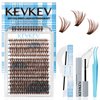 KevKev Lash Cluster Kit 300pcs Brown Lash Extension Kit Eyelash Clusters Kit Brown Lash Extensions D Curl Wispy Lash Clusters with Lash Bond and Seal Lash Remover Eyelash Tweezer(20D+40D+50D,10-18mm)