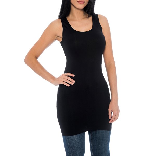 UNIQUE STYLES ASFOOR Long Black Tank Top for Women – Dressy Scoop-Neck Top