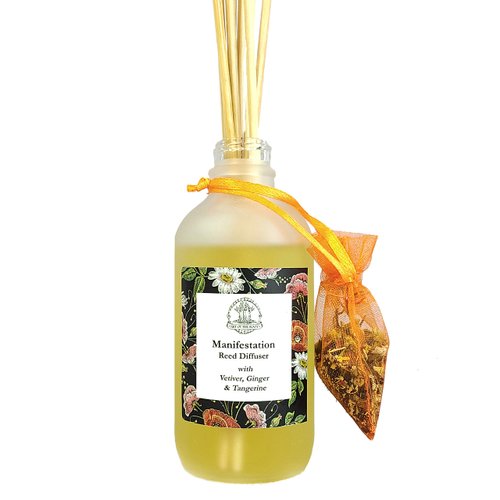 Manifestation Reed Diffuser with Botanical Herbs & Essential Oils | Tangerine, Vetiver & Ginger | Goals, Dreams, Wishes & The Law of Attraction