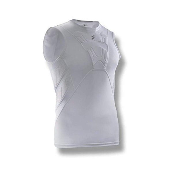 Storelli BodyShield Sleeveless Undershirt | Protective Soccer Base Layer | Lightweight Compression Top | Padded Chest and Rib Protection | White | Youth Medium