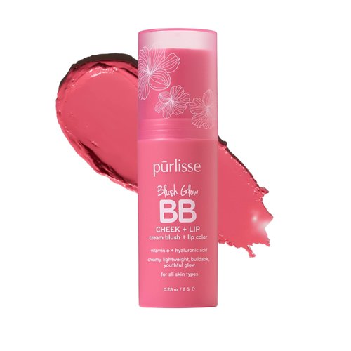 pūrlisse Blush Stick, 2-in-1 Cheek Lip Tint Stick - 100% Natural, Vegan - Buildable Lightweight Shimmer Cream Blush, Hydrating Formula for All Day Wear (Pink Crush)
