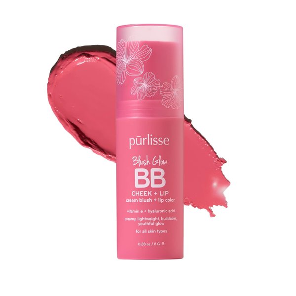 pūrlisse Blush Stick, 2-in-1 Cheek Lip Tint Stick - 100% Natural, Vegan - Buildable Lightweight Shimmer Cream Blush, Hydrating Formula for All Day Wear (Pink Crush)