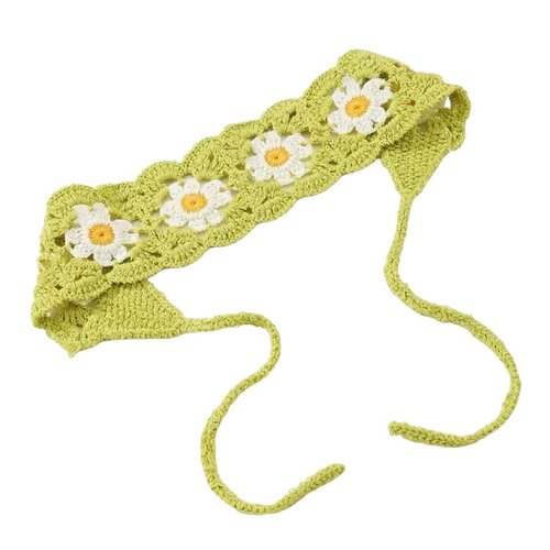 ClawsandPaws Daisy Crochet Headbands Hairbands, Hair Scarf for Women Girls, Knitted Floral Hair Accessories for Hair Styling/Festival/Holiday, Cottagecore Aesthetic (Light Green)