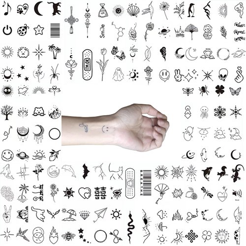 OohFaice Temporary Tattoos, Small Semi Permanent Fake Tattoo for Adult Women Teen Girl, Realistic, Long Lasting, Waterproof, 10 Sheets Tiny Stickers with Plant Based Ink, Black B