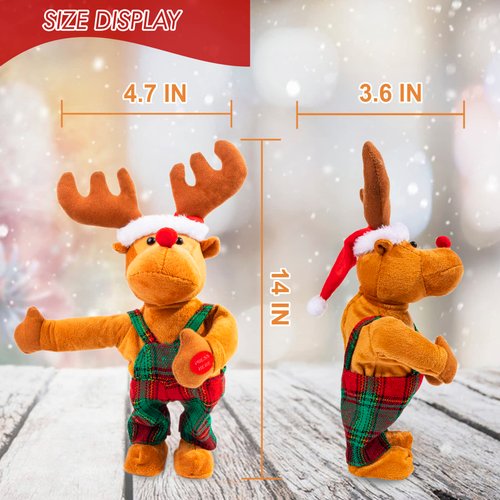 Gfilay Twerking Rudolph The Red-Nosed Reindeer Animated Plush Toy Christmas Singing and Dancing Stuffed Animals for Kids