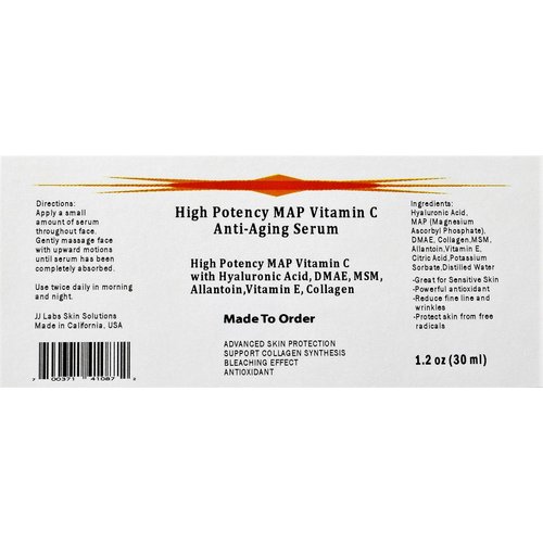 High Potency 15% MAP Vitamin C Serum with Pure Hyaluronic Acid, DMAE, MSM, and Allantoin (1.2oz, Dropper Dispenser)
