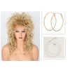 Lucoacos Womens Blonde Long Curly Wig 80s Rocker Mullet Wig Halloween Party Costume Wig
