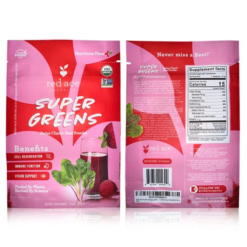 Red Ace Swiss Chard & Beet Powder, Gluten Free, Vegan, Organic Pre Workout, Supplement for Men & Women, Energy Boost Supplements, Nitric Oxide Booster, Superfood Greens, Health & Wellness, 5.3oz