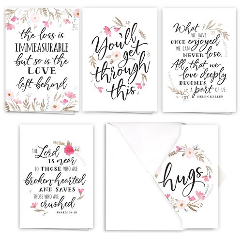 Floral Typography Sympathy Card Pack / 25 Condolences Card Set / 5 Script Designs / 5" x 7" Thinking Of You Greeting Cards/Made In The USA