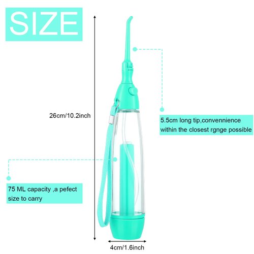 Water Dental Flosser for Teeth Oral Irrigator Water Teeth Cleaner Pick Non Electric Portable Affordable Oral Irrigator Cordless Manual Air Pressure Simple Operation for Home and Travel (Blue)